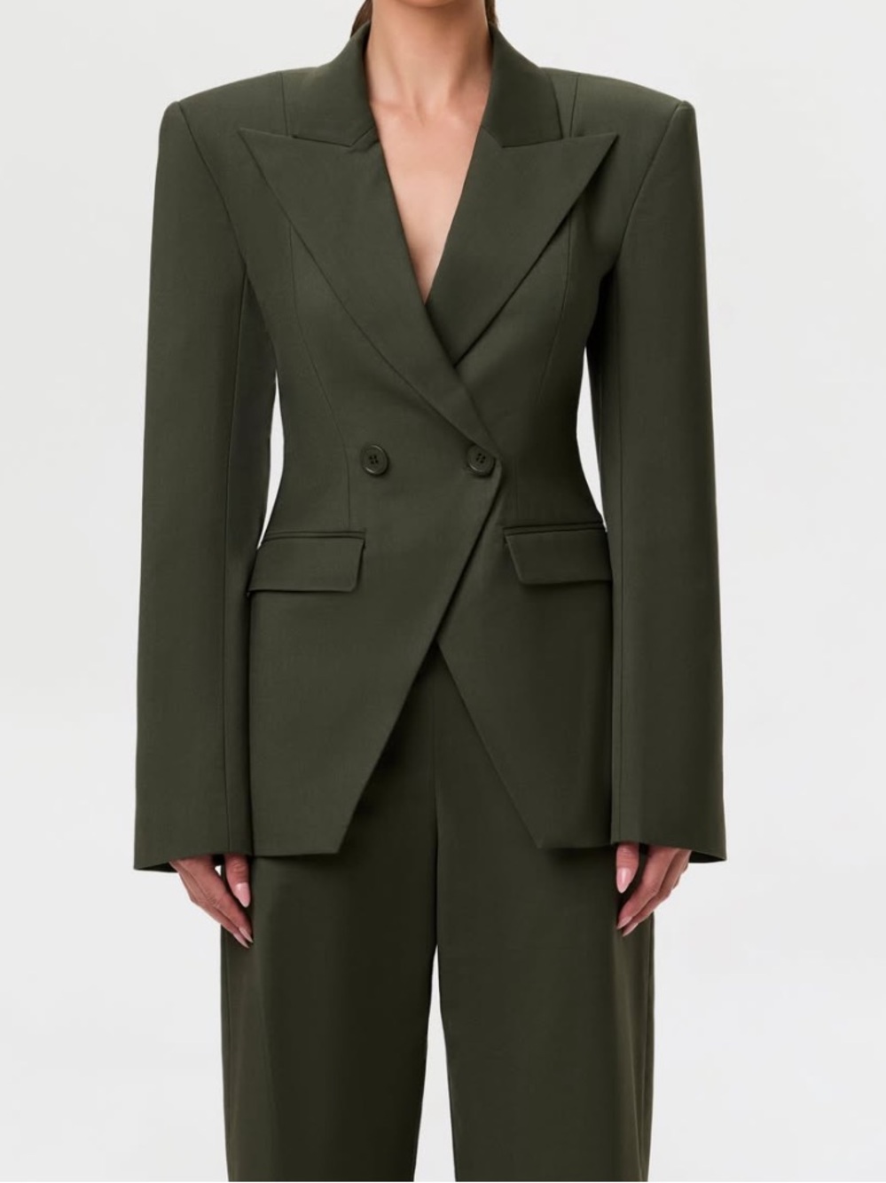 Naked Wardrobe Olive Suiting Tailored Blazer & Suiting Straight Leg Trouser Set